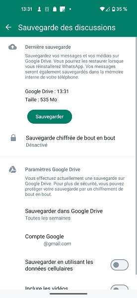 Sauvegarder WhatsApp sur Google Drive (Android)